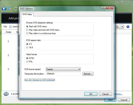 Options - Windows DVD Maker