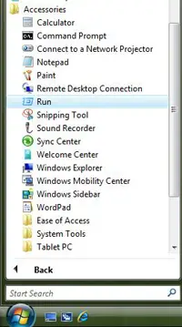 Windows Vista에서 실행 제어 키는 어디에 있습니까