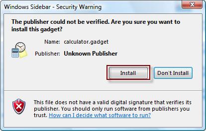 Windows Sidebar Warning