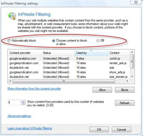 Internet Explorer 8 InPrivate Filtering